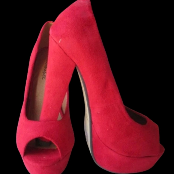 BONNIEL PEEP TOE PLATFORM SHOES PUMPS 5" HEEL 1" PLATFORM SUEDE TEXTURE TISHA - Picture 1 of 4